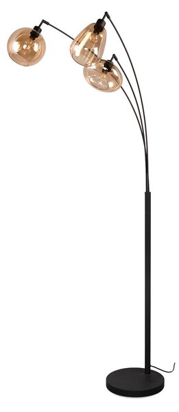 Trio Lighting Φωτιστικό δαπέδου Lumina, 3-φωτιστικό, μαύρο/αμυγδαλωτό, γυαλί, Μαύρο, Σαλόνι / τραπεζαρία, Γυαλί, σύγχρονο