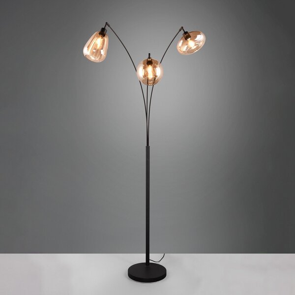 Trio Lighting Φωτιστικό δαπέδου Lumina, 3-φωτιστικό, μαύρο/αμυγδαλωτό, γυαλί, Μαύρο, Σαλόνι / τραπεζαρία, Γυαλί, σύγχρονο