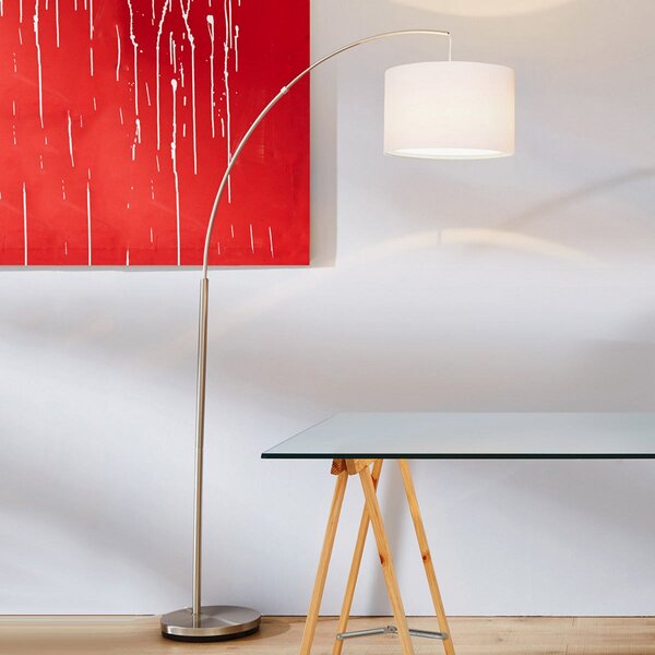Brilliant Φωτιστικό δαπέδου Clarie, λευκό, σιδερένιο, 180 cm, ύφασμα/μέταλλο, Λευκό, Σαλόνι / τραπεζαρία, Μέταλλο, σύγχρονο