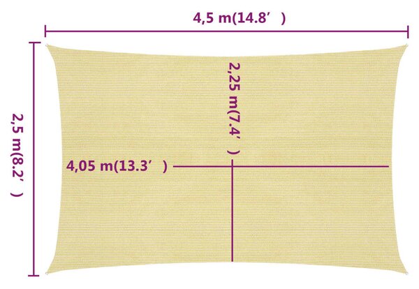 VidaXL Πανί Σκίασης Μπεζ 2,5 x 4,5 μ. από HDPE 160 γρ./μ²