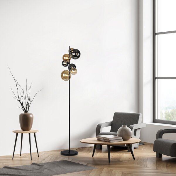 Paul Neuhaus φωτιστικό δαπέδου Popsicle, γυαλί, ύψος 155 cm, G9, Μαύρο, Σαλόνι / τραπεζαρία, Μέταλλο, σύγχρονο
