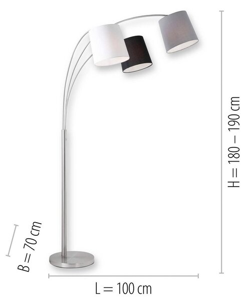 JUST LIGHT. GmbH Φωτιστικό δαπέδου Melvin, τρίφωτο, μαύρο/γκρι/λευκό, Μεταλλικό, Σαλόνι / τραπεζαρία, Μέταλλο, σύγχρονο, Μόνιμη αψίδα