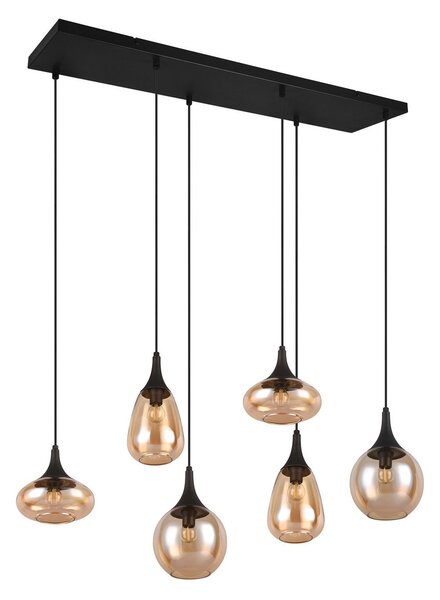 Trio Lighting Lumina κρεμαστό φωτιστικό, 6-φωτο, μαύρο/αμπερ, γυαλί, ρυθμιζόμενος, Σαλόνι / τραπεζαρία, Γυαλί, σύγχρονο