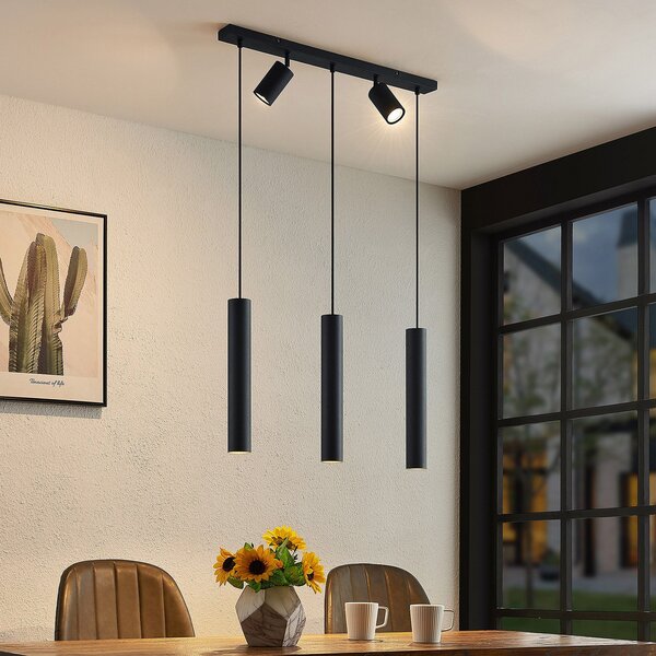 Lindby Κρεμαστό φωτιστικό Sanad, 70 cm, 5 φώτα, μαύρο, GU10, ρυθμιζόμενος, Μαύρο, Σαλόνι / τραπεζαρία, Μέταλλο, σύγχρονο