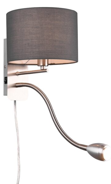 Trio Lighting Φωτιστικό τοίχου ξενοδοχείου με φως ανάγνωσης LED, στρογγυλό, γκρι, Γκρι, υπνοδωμάτιο, Μέταλλο, σύγχρονο, Φως ανάγνωσης