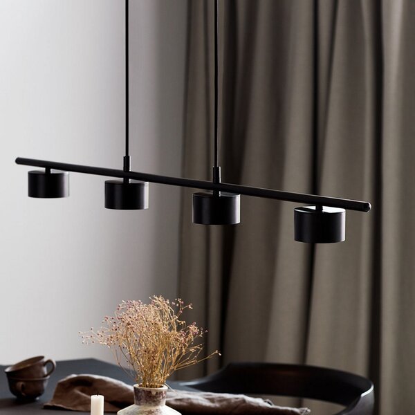 Nordlux Clyde LED κρεμαστό φωτιστικό, τετράφωτο, ίσιο, ρυθμιζόμενος, Μαύρο, Σαλόνι / τραπεζαρία, Μέταλλο, σύγχρονο
