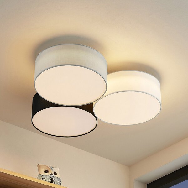 Lindby Janita LED φωτιστικό οροφής, 3-φωτο, τριών χρωμάτων, ρυθμιζόμενος, Πολύχρωμο, Σαλόνι / τραπεζαρία, Ύφασμα / Κλωστοϋφαντουργία, σύγχρονο