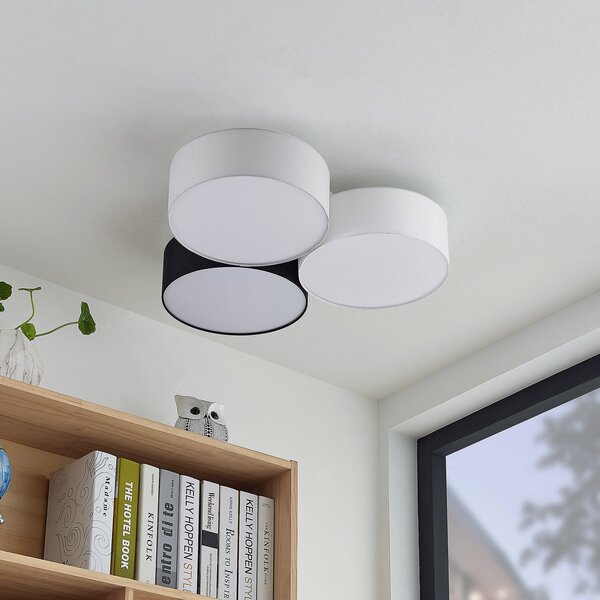 Lindby Janita LED φωτιστικό οροφής, 3-φωτο, τριών χρωμάτων, ρυθμιζόμενος, Πολύχρωμο, Σαλόνι / τραπεζαρία, Ύφασμα / Κλωστοϋφαντουργία, σύγχρονο
