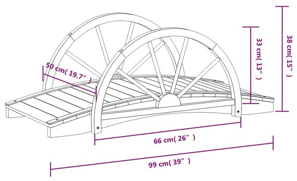 VidaXL Γέφυρα Κήπου με Μισό Τροχό 99x50x38 εκ. από Μασίφ Ξύλο Ελάτης