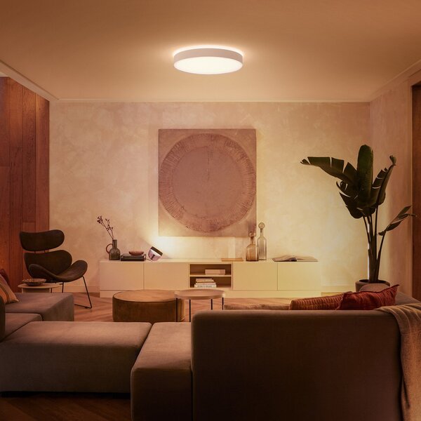Philips Hue Φωτιστικό οροφής Enrave LED 55.1cm λευκό, ρυθμιζόμενος, Λευκό, Σαλόνι / τραπεζαρία, Μέταλλο, σύγχρονο