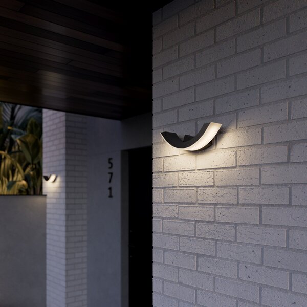 Lucande Εξωτερικό φωτιστικό τοίχου LED Half, 30 cm, ανθρακί, IP54, Μαύρο, Αλουμίνιο, σύγχρονο