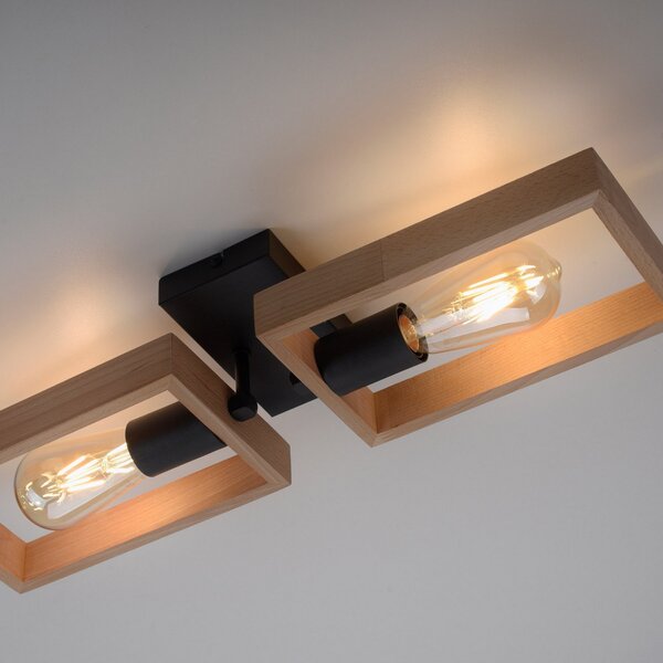JUST LIGHT. GmbH Πλαίσιο φωτιστικό οροφής από ξύλο, δύο φώτα, ρυθμιζόμενος, Ξύλου, Σαλόνι / τραπεζαρία, Ξύλο