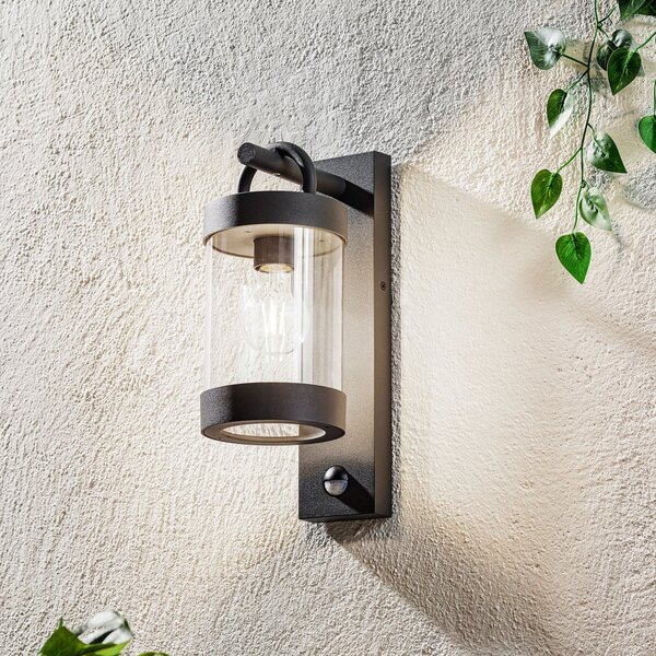 Trio Lighting Λαμπτήρας τοίχου Sambesi εξωτερικού χώρου, αισθητήρας κίνησης, ανθρακί, Μαύρο, Αλουμίνιο, σύγχρονο, Φανάρι