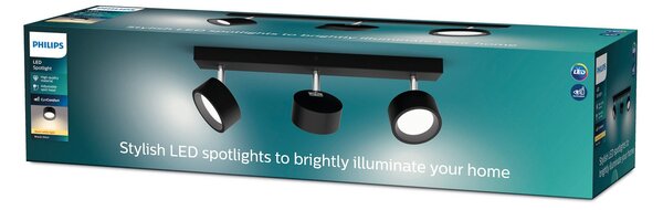 Philips Bracia LED σποτ οροφής με τρεις λάμπες, μαύρο, Μαύρο, Σαλόνι / τραπεζαρία, Μέταλλο, σύγχρονο