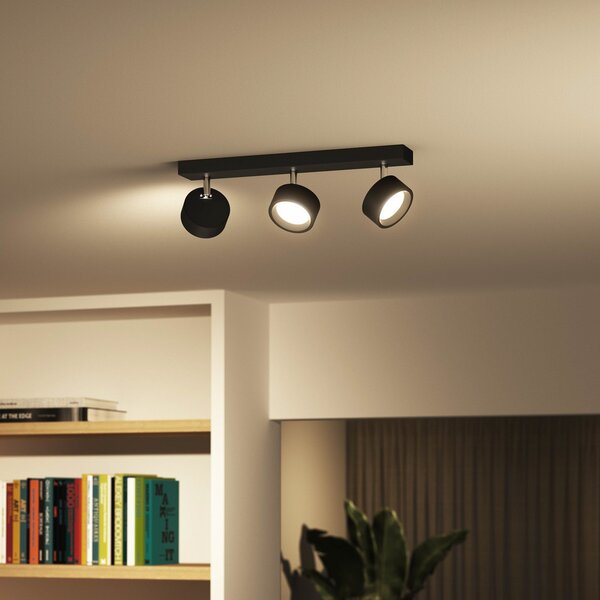 Philips Bracia LED σποτ οροφής με τρεις λάμπες, μαύρο, Μαύρο, Σαλόνι / τραπεζαρία, Μέταλλο, σύγχρονο