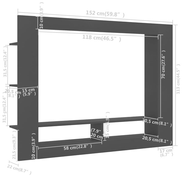 VidaXL Έπιπλο Τηλεόρασης Μαύρο 152x22x113 εκ. από Επεξεργασμένο Ξύλο