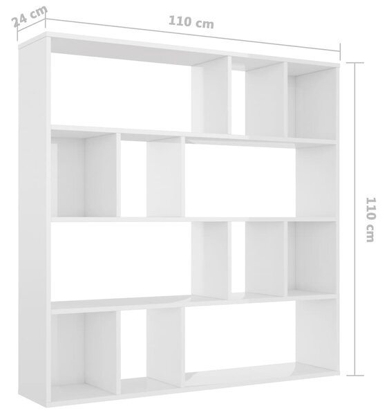 VidaXL Διαχωριστικό/Βιβλιοθήκη Γυαλ. Λευκό 110x24x110 εκ. Μοριοσανίδα