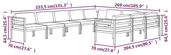VidaXL Σαλόνι Κήπου 10 Τεμαχίων Ανθρακί Αλουμινίου με Μαξιλάρια