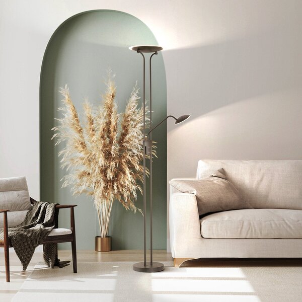 FISCHER & HONSEL Φωτιστικό δαπέδου LED Tallri, μαύρο, 180 cm, 2-φωτισμός, μέταλλο, CCT, ρυθμιζόμενος, Μαύρο, Σαλόνι / τραπεζαρία, Μέταλλο, σύγχρονο