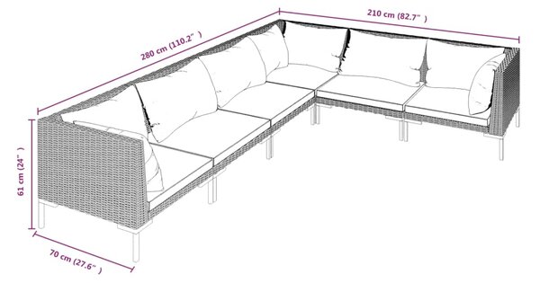 VidaXL Σαλόνι Κήπου 6 τεμ. Σκούρο Γκρι Συνθετ. Ρατάν με Μαξιλάρια