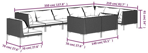 VidaXL Σαλόνι Κήπου 10 τεμ. Σκούρο Γκρι Συνθετ. Ρατάν με Μαξιλάρια