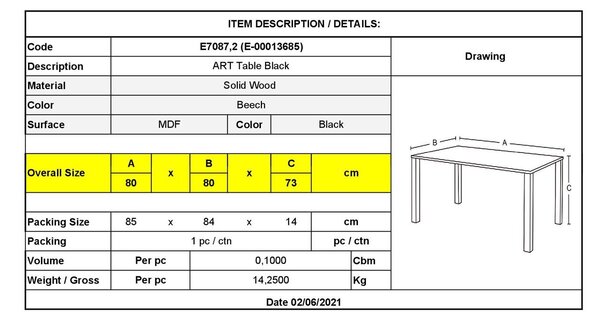 ART Τραπέζι Τραπεζαρίας Μαύρο MDF, Πόδια Οξιά Φυσικό - 80x80 H.73cm