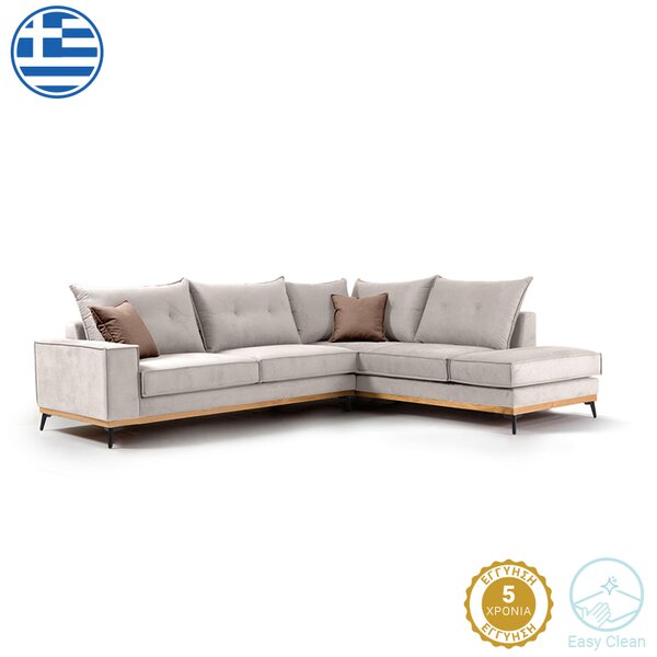 Γωνιακός καναπές αριστερή γωνία Luxury II pakoworld ύφασμα cream-mocha 290x235x95εκ