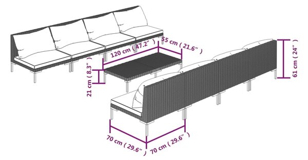 VidaXL Σαλόνι Κήπου Σετ 9 Τεμ. με Μαξιλάρια Σκ. Γκρι από Συνθ. Ρατάν
