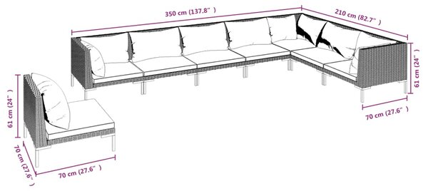 VidaXL Σαλόνι Κήπου 8 Τεμαχίων Σκ. Γκρι Συνθετικό Ρατάν με Μαξιλάρια