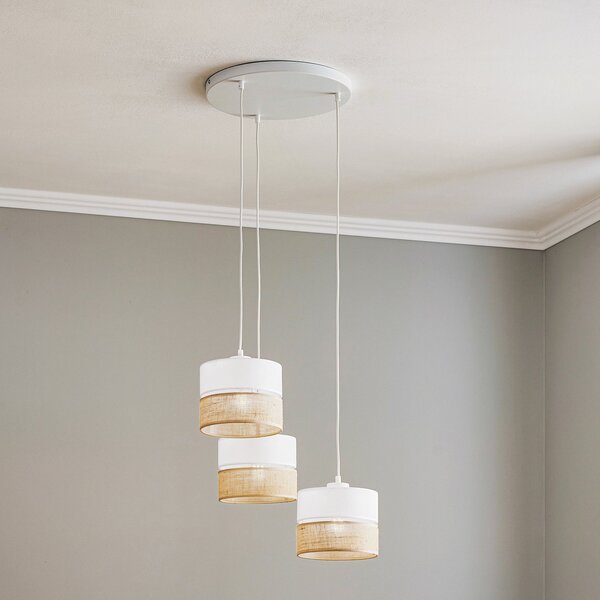 TK Lighting Κρεμαστό φωτιστικό Linobianco, στρογγυλό, με τρία φώτα, ρυθμιζόμενος, Λευκό, Σαλόνι / τραπεζαρία, Ύφασμα / Κλωστοϋφαντουργία, σύγχρονο