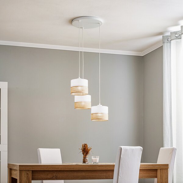 TK Lighting Κρεμαστό φωτιστικό Linobianco, στρογγυλό, με τρία φώτα, ρυθμιζόμενος, Λευκό, Σαλόνι / τραπεζαρία, Ύφασμα / Κλωστοϋφαντουργία, σύγχρονο