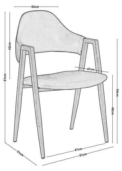 DELTA Πολυθρόνα Μέταλλο Βαφή Καρυδί, Pu Μαύρο - 51x51x81cm