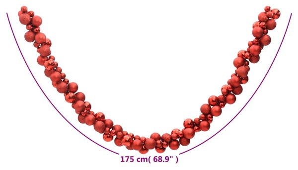 VidaXL Γιρλάντα Χριστουγεννιάτικη Μπάλες Κόκκινη 175 εκ. Πολυστυρένιο