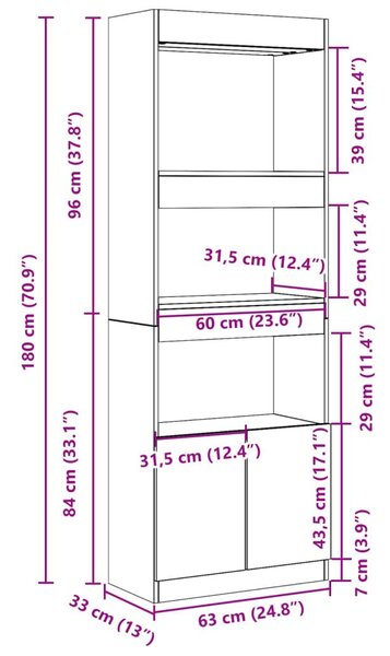 Ντουλάπι Γκρι Σκυρ. 63x33x180 εκ. από Επεξεργασμένο Ξύλο - Γκρι