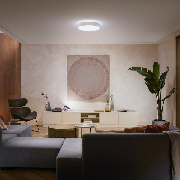 Philips Hue Φωτιστικό οροφής Enrave LED 42.5cm λευκό, ρυθμιζόμενος, Λευκό, Σαλόνι / τραπεζαρία, Μέταλλο, σύγχρονο