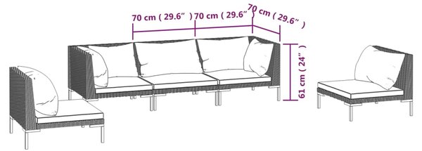 VidaXL Σαλόνι Κήπου 5 τεμ. Σκούρο Γκρι Συνθετ. Ρατάν με Μαξιλάρια
