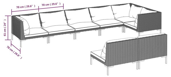 VidaXL Σαλόνι Κήπου 8 Τεμαχίων Σκ. Γκρι Συνθετικό Ρατάν με Μαξιλάρια