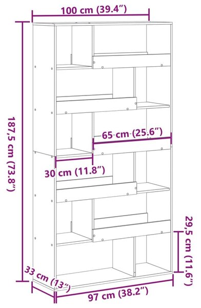 Βιβλιοθήκη/Διαχωριστικό Χώρου Δρυς 100x33x187,5 εκ. Επεξ. Ξύλο - Καφέ