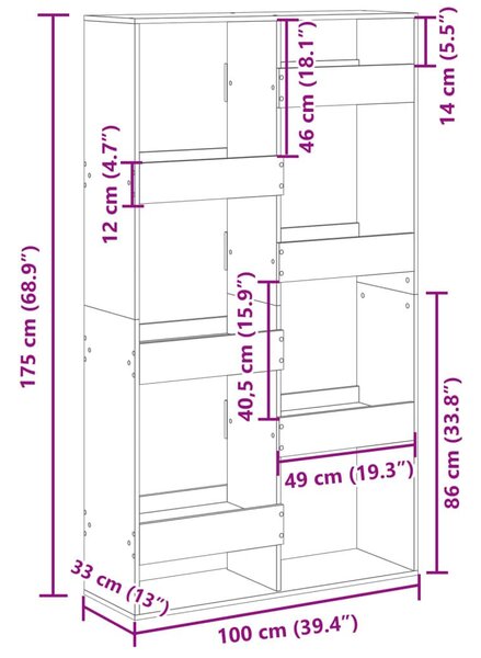 Βιβλιοθήκη/Διαχωριστικό Χώρου 100x33x175 εκ. Επεξ. Ξύλο - Καφέ