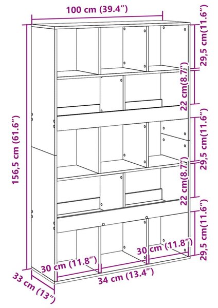 Βιβλιοθήκη/Διαχωριστικό Χώρου Δρυς 100x33x156,5 εκ. Επεξ. Ξύλο - Καφέ