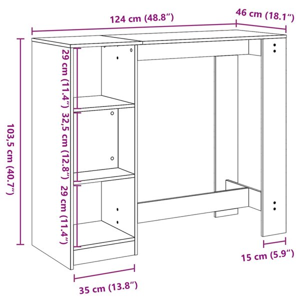 Τραπέζι Μπαρ με Ράγες 124x46x103,5 εκ. Επεξεργ. Ξύλο - Καφέ