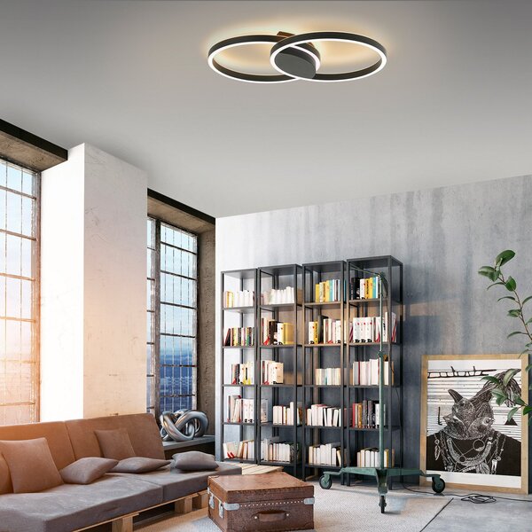 Q-Smart-Home Paul Neuhaus Q-MARKO LED φωτιστικό οροφής, 2fl, στρογγυλό, ρυθμιζόμενος, Μαύρο, Σαλόνι / τραπεζαρία, Μέταλλο, σύγχρονο