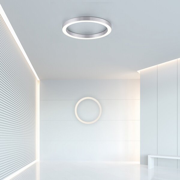 PURE LED φωτιστικό οροφής Lines, Ø 50 cm, ασημί, CCT, ρυθμιζόμενος, Γκρι, Σαλόνι / τραπεζαρία, Μέταλλο, σύγχρονο