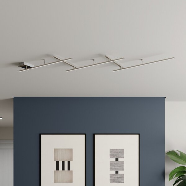 Trio Lighting Περιστρεφόμενη λάμπα οροφής LED Indira, ρυθμιστής έντασης φωτισμού, νικέλιο, ρυθμιζόμενος, Γκρι, Σαλόνι / τραπεζαρία, Μέταλλο, σύγχρονο