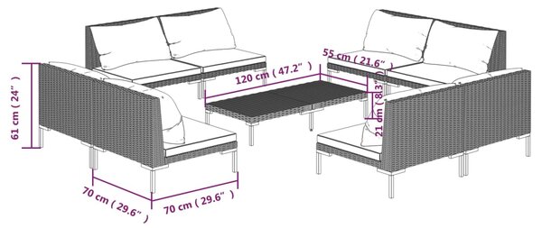 VidaXL Σαλόνι Κήπου Σετ 9 Τεμ. με Μαξιλάρια Σκ. Γκρι από Συνθ. Ρατάν