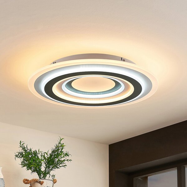Lindby LED φωτιστικό οροφής Jazmina, 50 cm, CCT, τηλεχειριστήριο, ρυθμιζόμενος, Μαύρο, Σαλόνι / τραπεζαρία, Πλαστικό, σύγχρονο