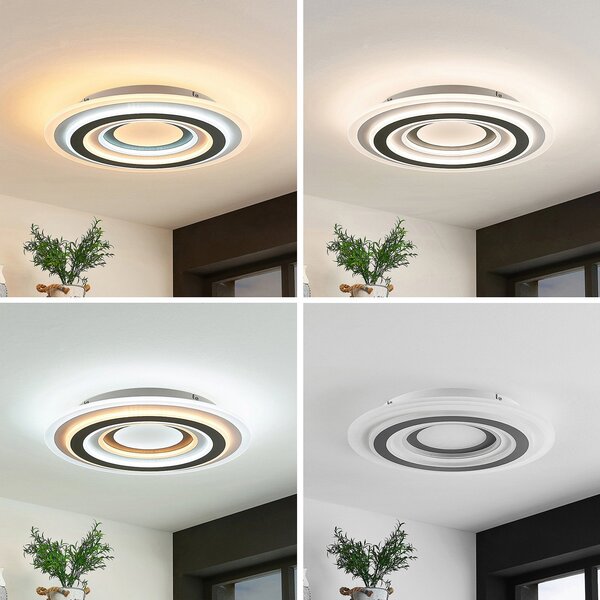 Lindby LED φωτιστικό οροφής Jazmina, 50 cm, CCT, τηλεχειριστήριο, ρυθμιζόμενος, Μαύρο, Σαλόνι / τραπεζαρία, Πλαστικό, σύγχρονο