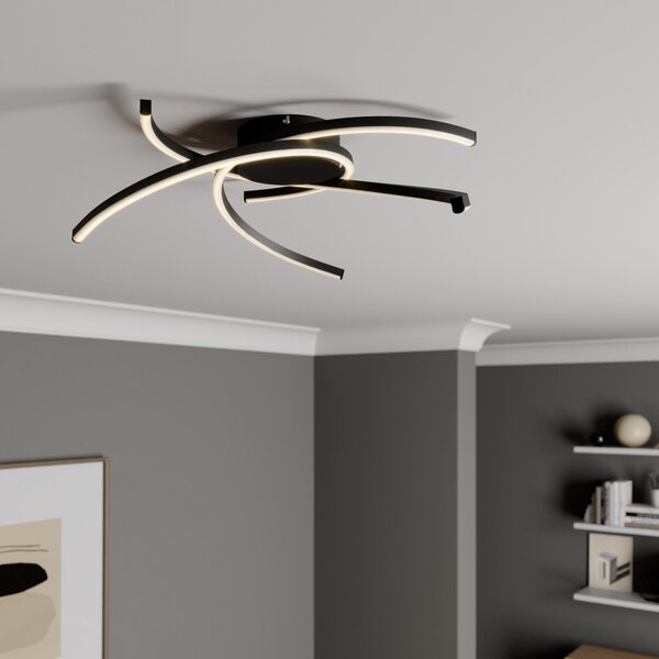 Lindby Katris LED φωτιστικό οροφής, 58 cm, μαύρο, ρυθμιζόμενος, Μαύρο, Σαλόνι / τραπεζαρία, Μέταλλο, σύγχρονο
