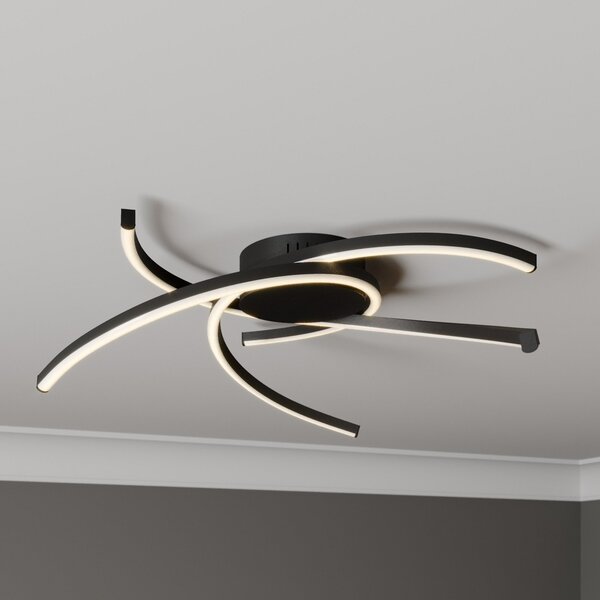 Lindby Katris LED φωτιστικό οροφής, 58 cm, μαύρο, ρυθμιζόμενος, Μαύρο, Σαλόνι / τραπεζαρία, Μέταλλο, σύγχρονο