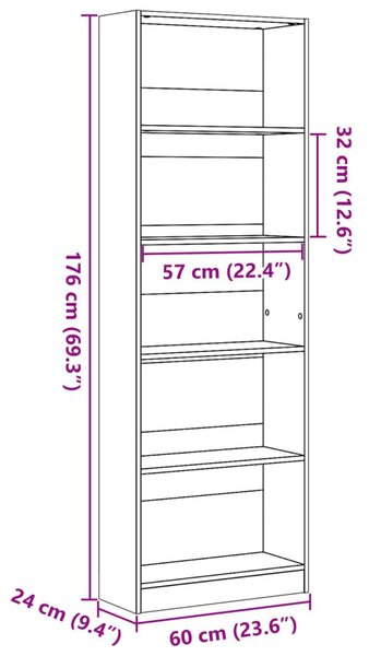 Βιβλιοθήκη Καφέ Δρυς 60x24x176 εκ. από Επεξεργασμένο Ξύλο - Καφέ